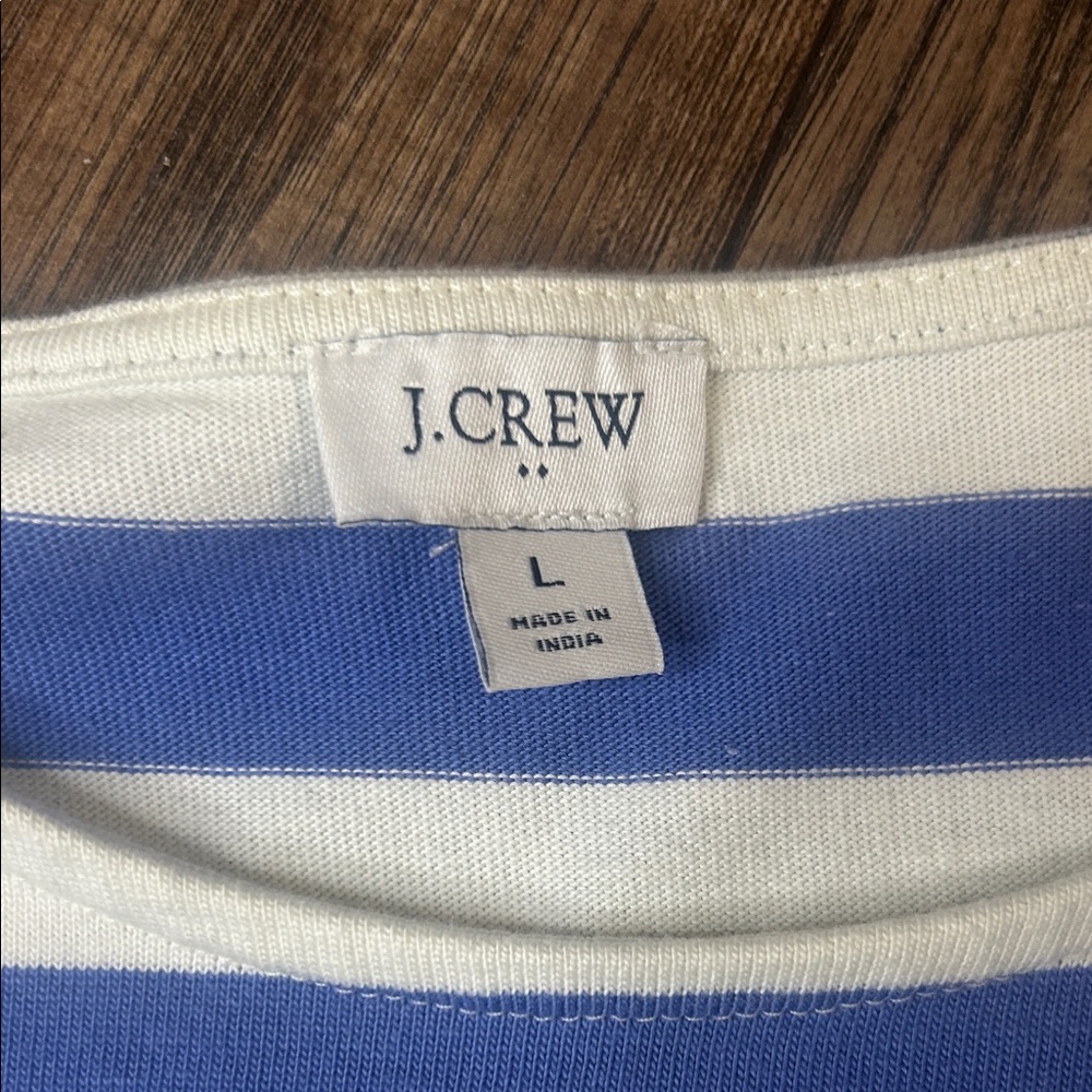 J.Crew Striped Tee Women’s Size Large Blue White Gold Buttons - Picture 6 of 6